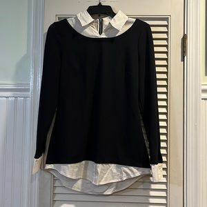 WHBM Black shirt with white collar and cuffs